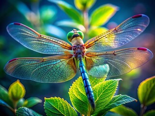 Dragonfly on Plant Double Exposure Stock Photo - Nature Photography