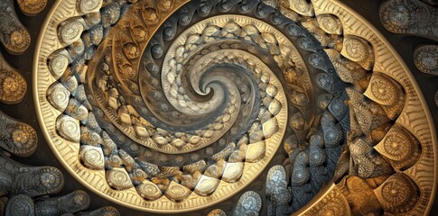 Obraz premium Abstract Spiral Art Gold And Grey Hues