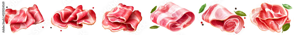 Poster three isolated slices of ham against a transparent backdrop
