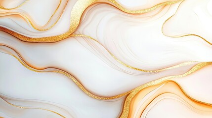 Obraz premium Beige gold watercolor idea. Elegant abstract marble texture with gold accents and soft white waves.