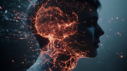 A digital brain connecting with a human brain through a web of glowing neural pathways representing the harmony of artificial and human thought
