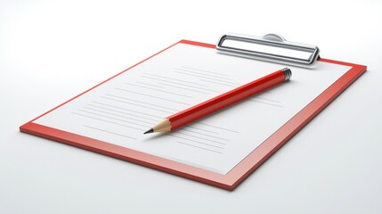 Red clipboard with blank document and pencil ready for notes or forms