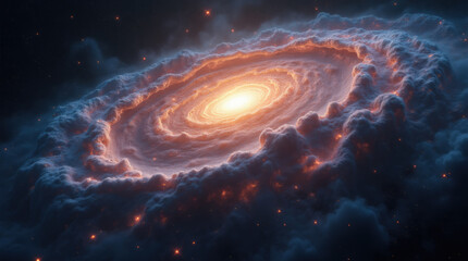 Obraz premium Galactic formation showcasing swirling clouds and bright star core in a vibrant cosmic landscape