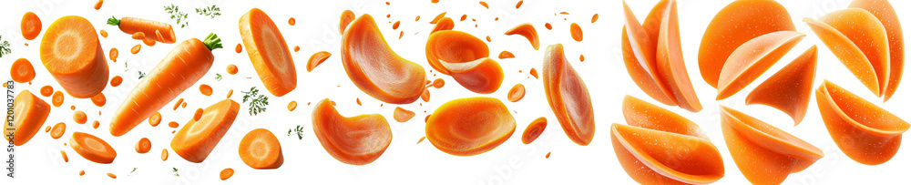 Poster transparent background with isolated slices of carrot