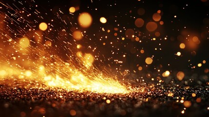 Naklejka premium Metal sparks, fiery explosion, dark background, industrial backdrop