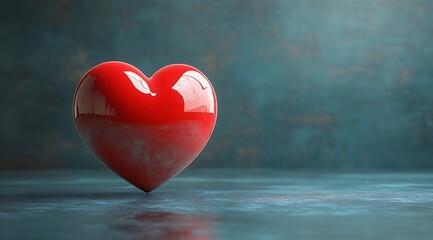 Fototapeta premium Red Shiny Heart Shape Romantic Love Symbol Design Element 3d blue teal image render glossy object 