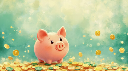 happy Piggy bank with background