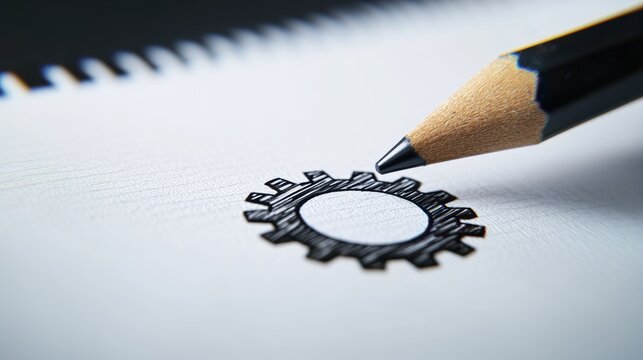 Pencil and Gear (Settings) A pencil drawing a gear icon, signifying the creation and customization of settings.