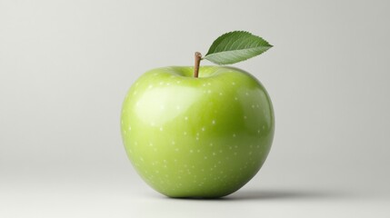 Fresh and Juicy Green Apple with Leaf on Light Background