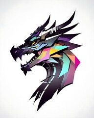 Obraz premium Cartoon tattoo logo featuring a colorful dragon head with a contrasting black and white background.