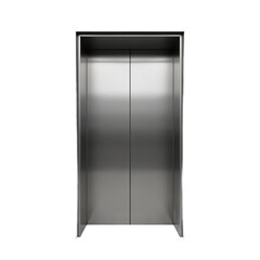 Silver elevator doors on a gray wall with transparent background