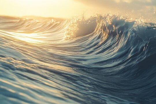 Golden Sunrise Light Illuminates Ocean Wave - Powered by Adobe