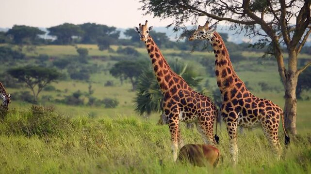 Two Giraffes standing in the great plains of Uganda