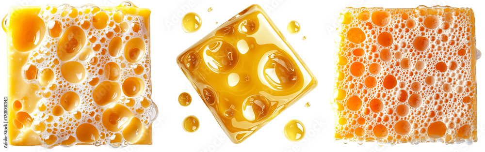 Poster Isolated square cheese slice on a transparent background