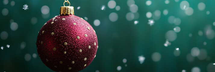 Fototapeta premium Glittery Red Christmas Ornament with Golden Dots