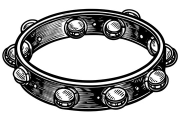 Wooden Tambourine with Brass Jingles vector art illustration