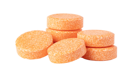 Orange effervescent tablets vitamins C or painkillers isolated on transparent background