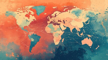 Abstract Artistic World Map with Colorful Background Elements