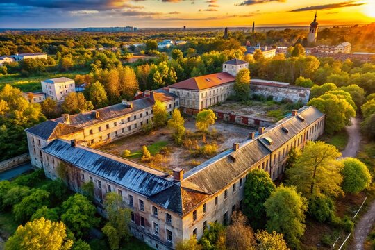 Drone View of Abandoned Patarei Prison, Tallinn, Estonia - Overgrown Walls & Decaying Structures