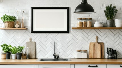 Modern Kitchen Interior with Shelves and Minimalist Decoration