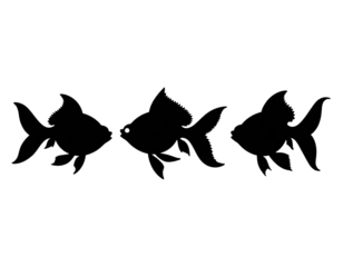 Three black fish silhouettes on a transparent background