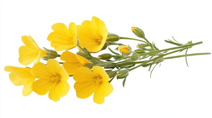 Bright Yellow Wildflowers Isolated on White Background