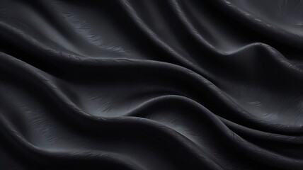Fototapeta premium Black satin fabric with a luxurious, smooth, and rippled texture, perfect for elegant fashion backdrops