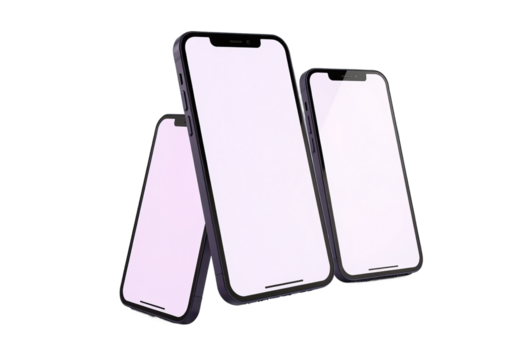 Three phones with transparent background