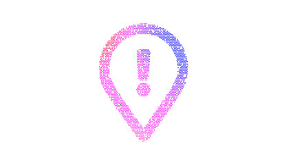 Icon map marker exclamation is made up of LED square shapes. There are bright diodes and there are black dead diodes