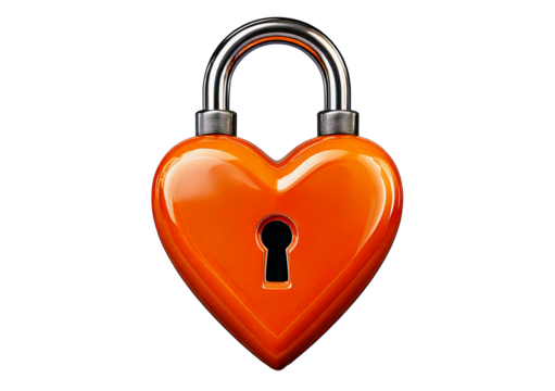 Orange heart as a lock isolated on transparent or white background