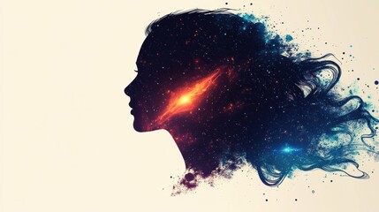Astral Woman Silhouette with Cosmic Elements and Colorful Effects