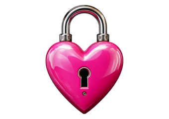 Pink heart as a lock isolated on transparent or white background