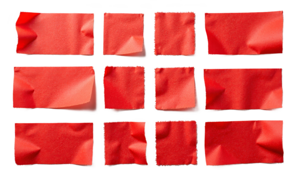 Twelve red adhesive squares with a transparent background