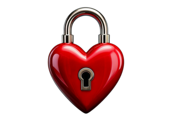 Red heart as a lock isolated on transparent or white background