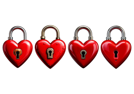 Red heart as a lock isolated on transparent or white background