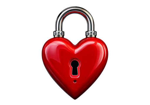 Red heart as a lock isolated on transparent or white background