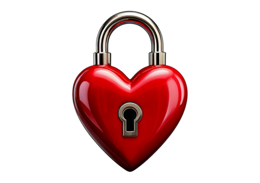 Red heart as a lock isolated on transparent or white background