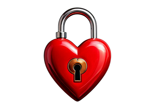 Red heart as a lock isolated on transparent or white background - Powered by Adobe