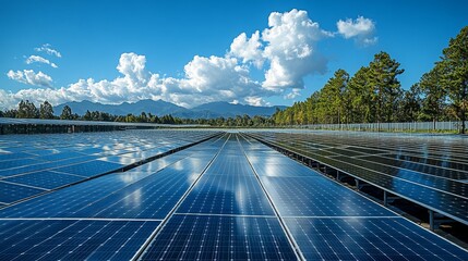 Expansive Solar Cell System Atop Warehouse Roof Showcasing Renewable Energy Technology