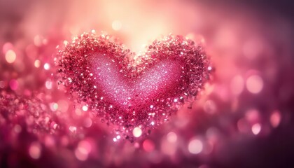 Obraz premium Glowing Pink Glitter Heart Romantic Valentine's Day Background