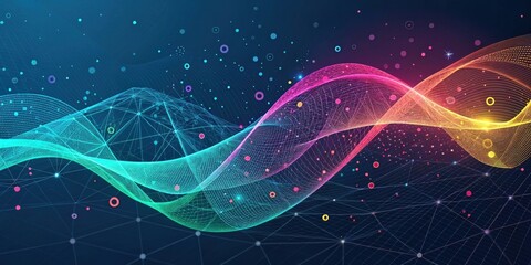 Fototapeta premium Abstract Flowing Data Network Visualization with Vibrant Hues and Connecting Nodes