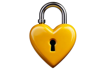 Yellow heart as a lock isolated on transparent or white background