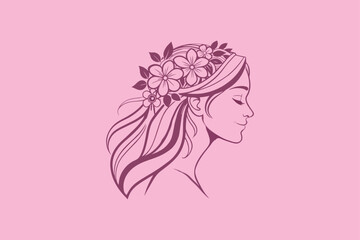 Elegant Women Vector Art: Hair Decoration with Flowers