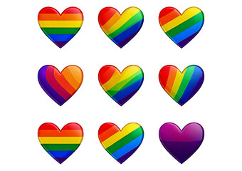 Set LGBT heart icon set. Love rainbow symbol collection isolated on transparent or white background.