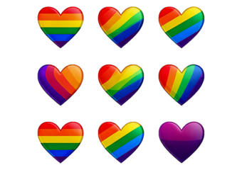 Set LGBT heart icon set. Love rainbow symbol collection isolated on transparent or white background.