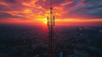 Expansive Cityscape with Towering Telecommunication Infrastructure