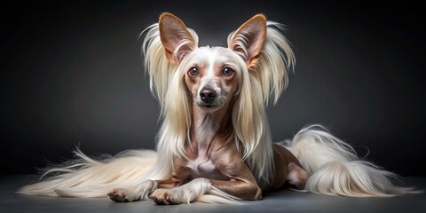 Naklejka premium Elegant Chinese Crested Dog Studio Portraits: Graceful Poses & Stunning Details