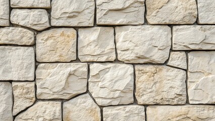 Fototapeta premium A Textured Wall of Irregularly Shaped, Light Beige Stone Blocks