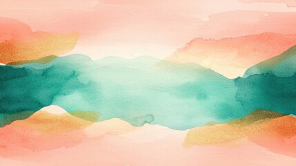 Circular watercolor concept. A serene watercolor landscape blending soft colors and fluid shapes for calming visuals.