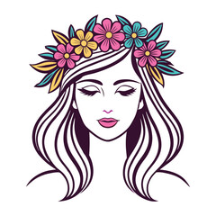 Elegant Women Vector Art: Hair Decoration with Flowers